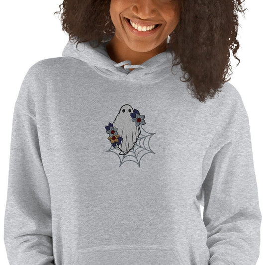 Embroidered Ghost Sweatshirt, Floral Halloween Hoodie, Spooky Season, Embroidered Sweater, Cute Ghost Hoodie, Funny Ghost Hoodie