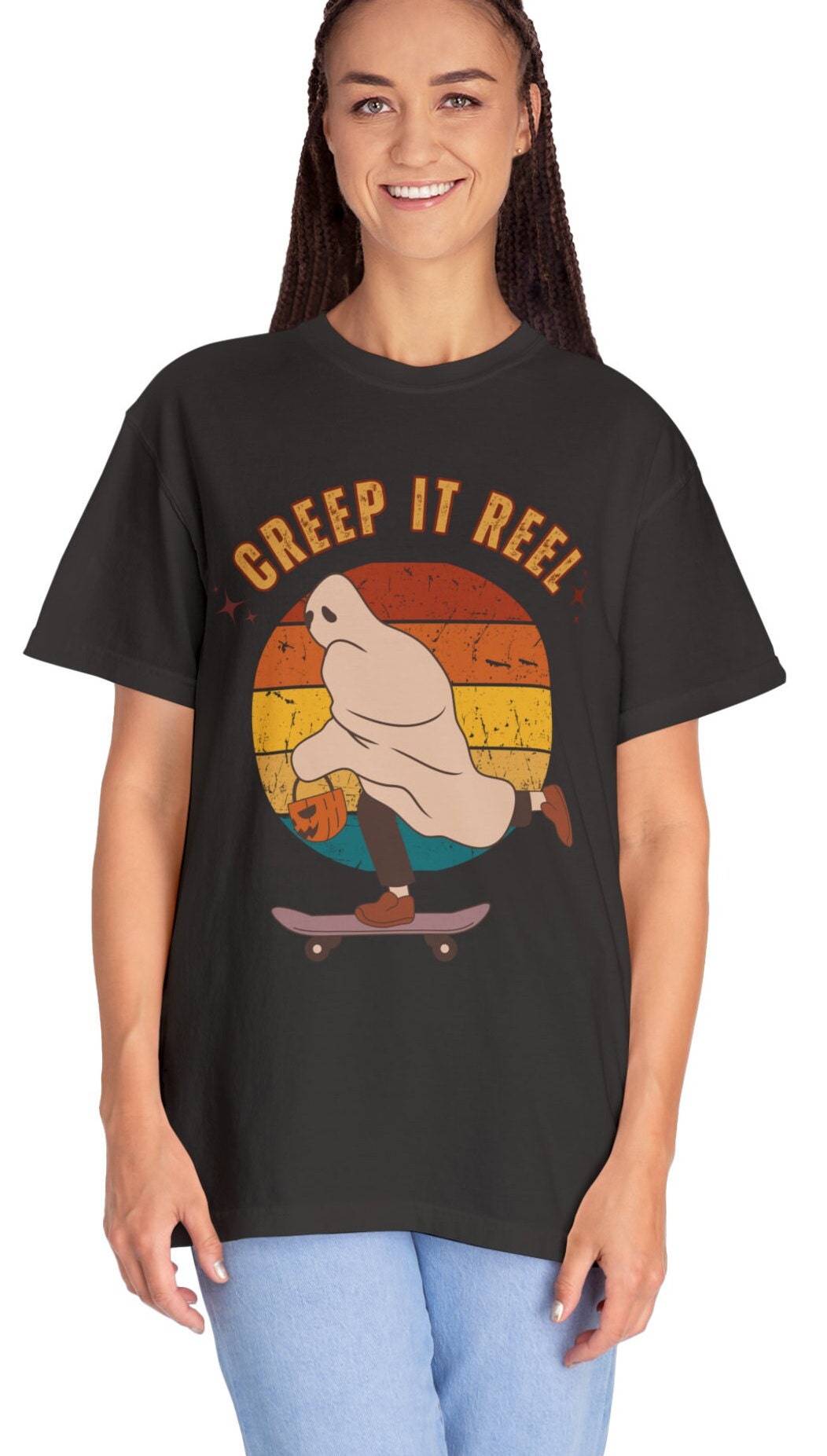 Copy of Comfort Colors Creep It Real Shirt, Ghost Skateboarding, Ghost Halloween Tee