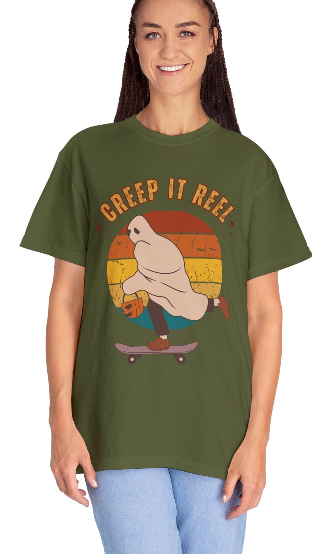 Copy of Comfort Colors Creep It Real Shirt, Ghost Skateboarding, Ghost Halloween Tee