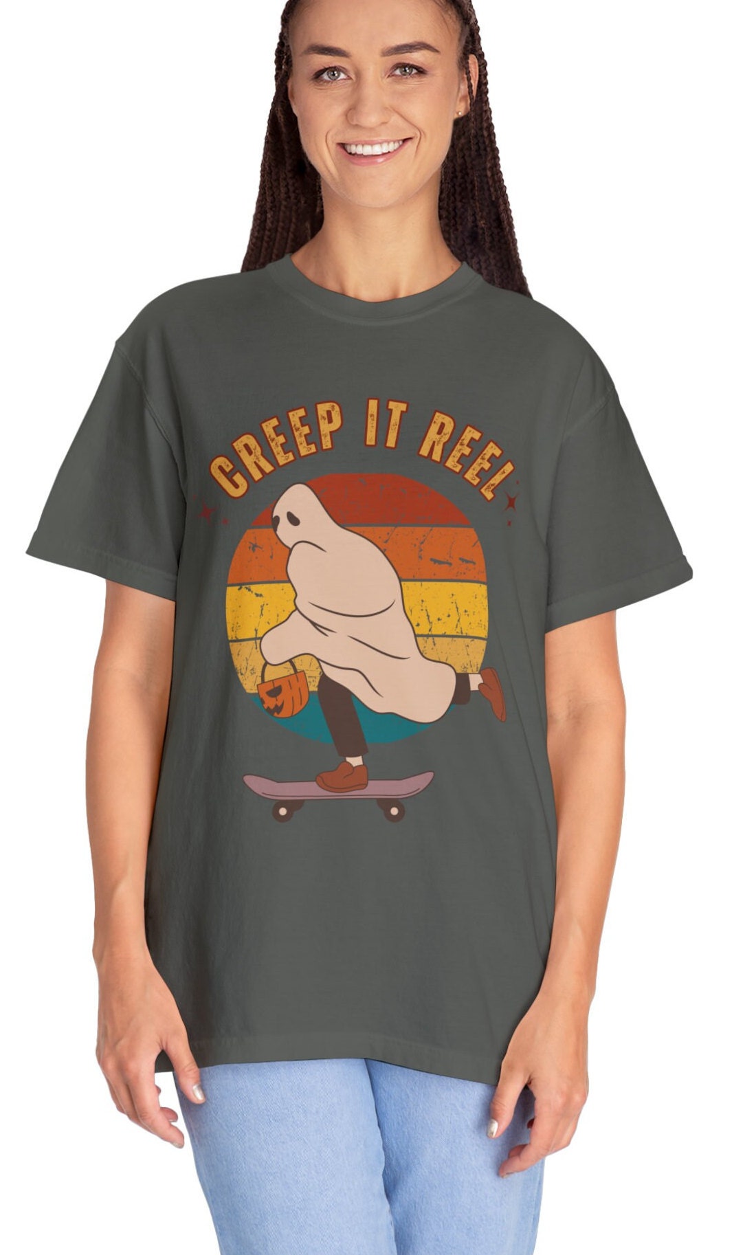 Copy of Comfort Colors Creep It Real Shirt, Ghost Skateboarding, Ghost Halloween Tee