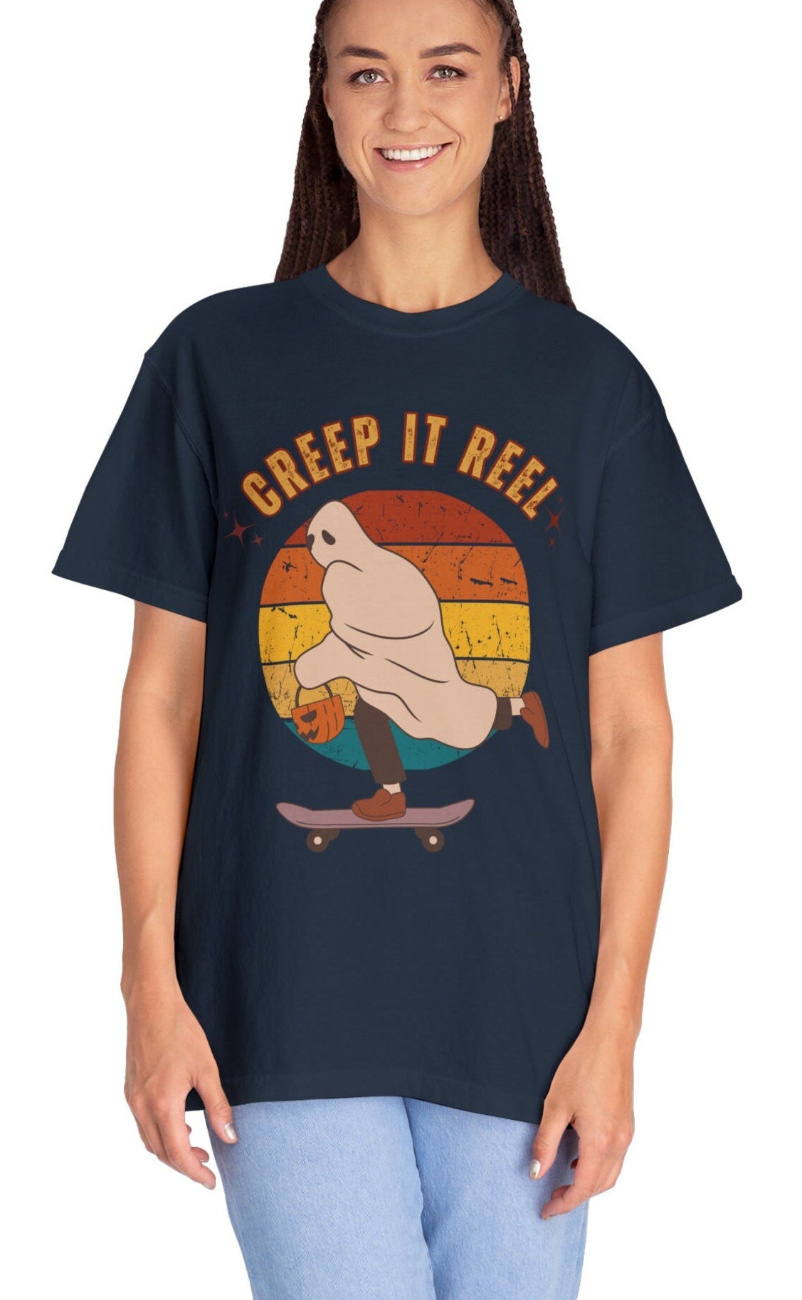 Copy of Comfort Colors Creep It Real Shirt, Ghost Skateboarding, Ghost Halloween Tee