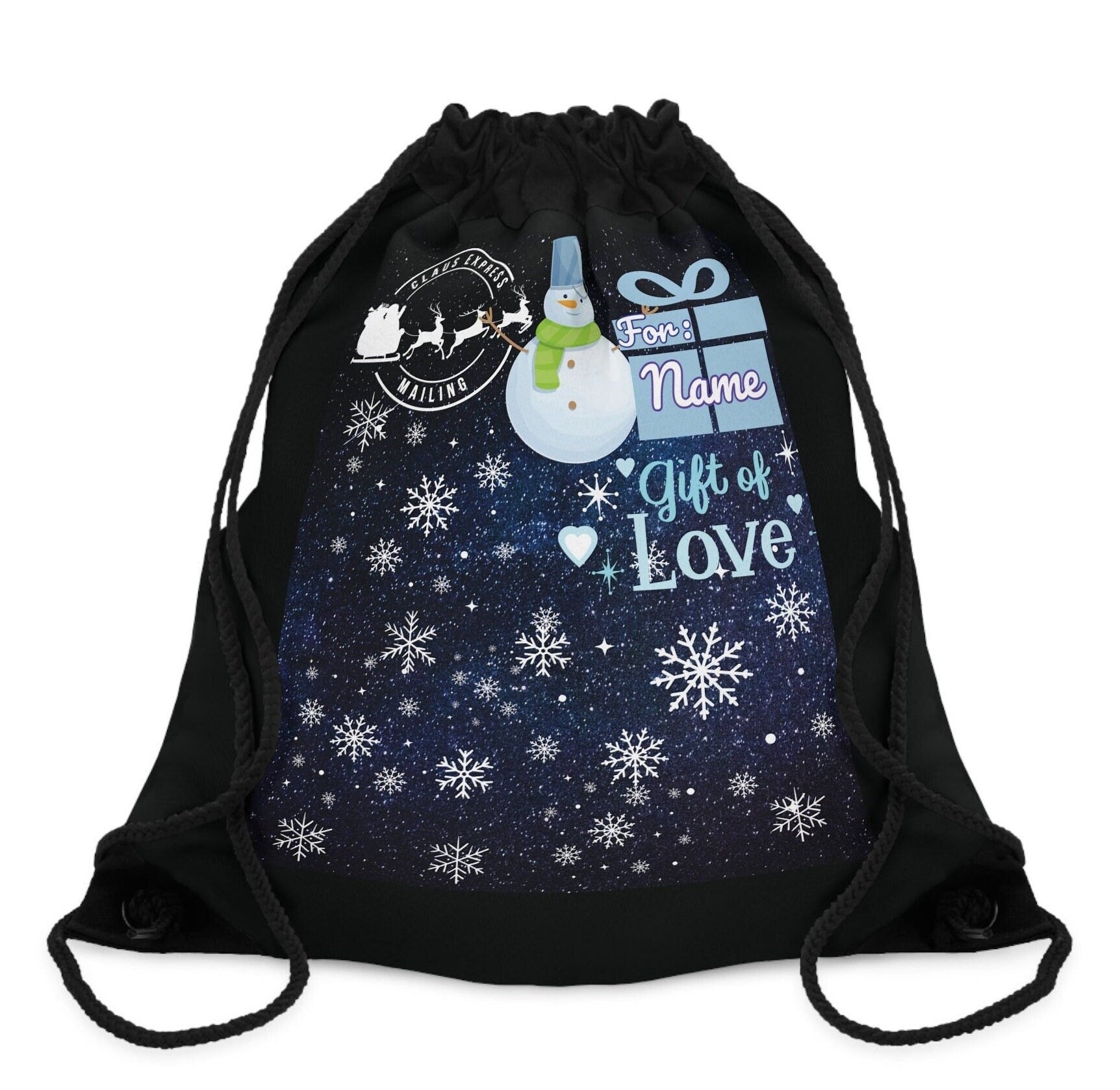 18.9" X 14.6" Personalized Fabric Drawstring Christmas Gift Bag, Custom Xmas Gift bag.