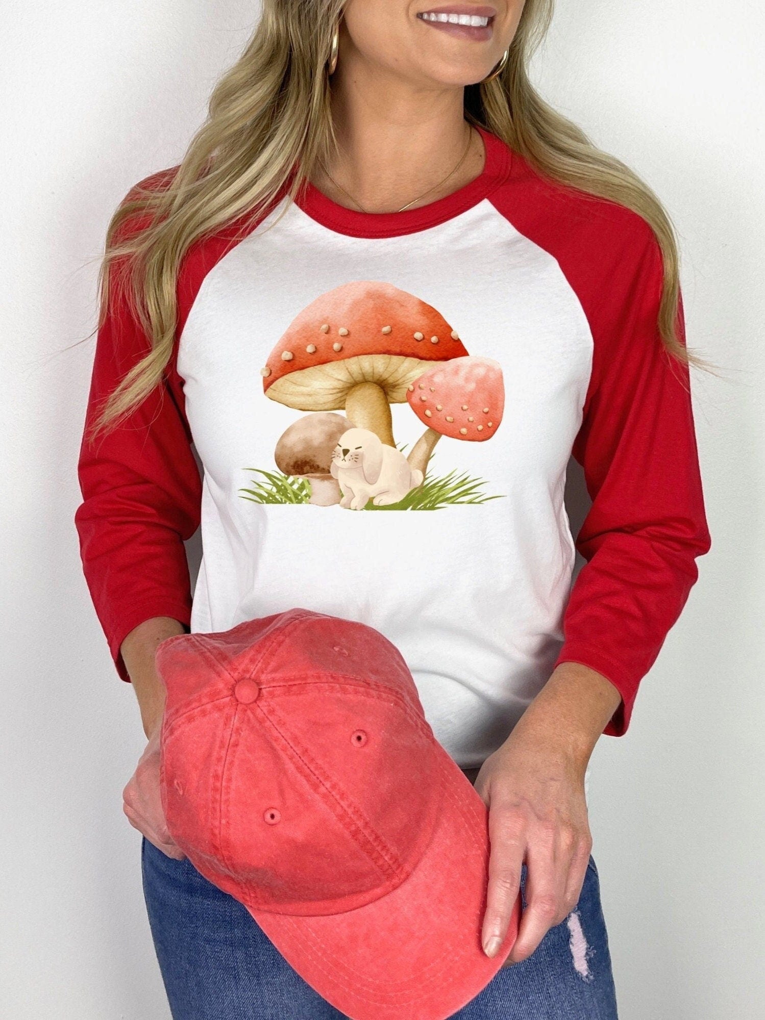 Women's Mushroom Baseball Shirt, Cottagecore Plant Lover Tshirt, Dog Lover Shirt