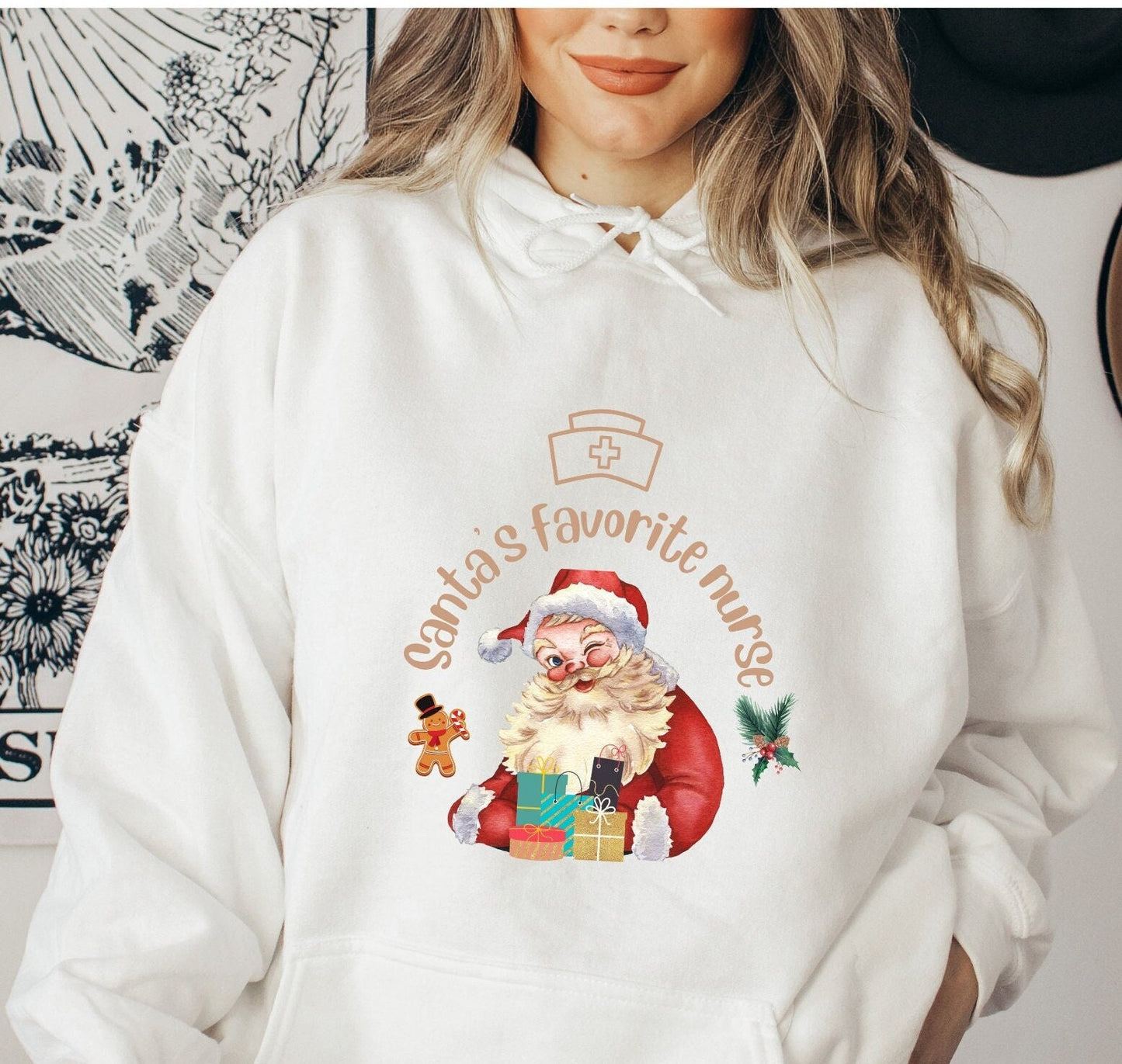 Christmas nurse Sweatshirt, Santa's Favorite Nurse Sweater, Unisex Heavy Blend Hooded Sweatshirt, Nurse Gift