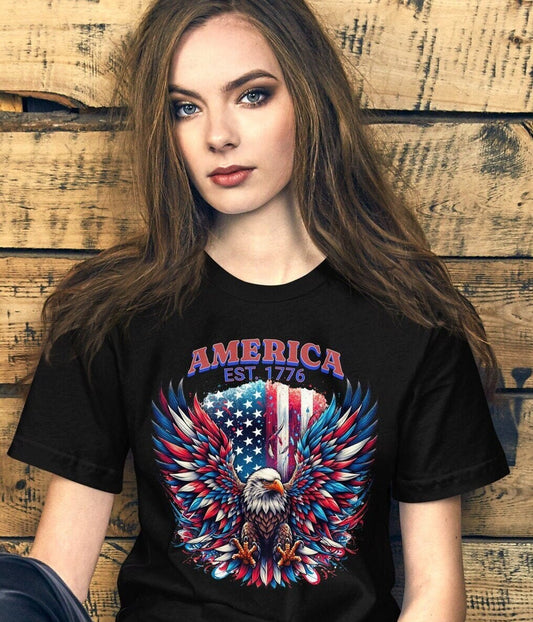 Fourth of July patriotic Unisex t-shirt, American Flag tee, USA eagle tsfhirt