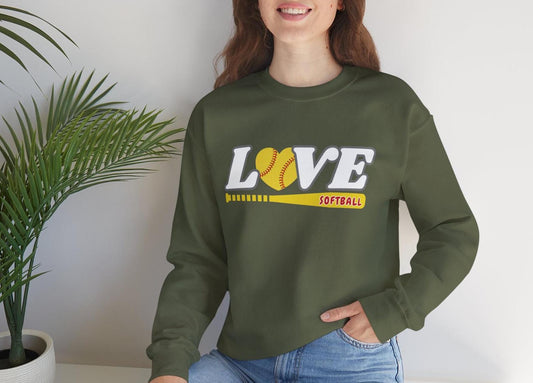 Love Softball Crewneck Sweatshirt | Perfect Gift for Softball Lovers, Sports Apparel, Cozy Fall Fashion, Game Day Gear, Unisex Sweatshirt