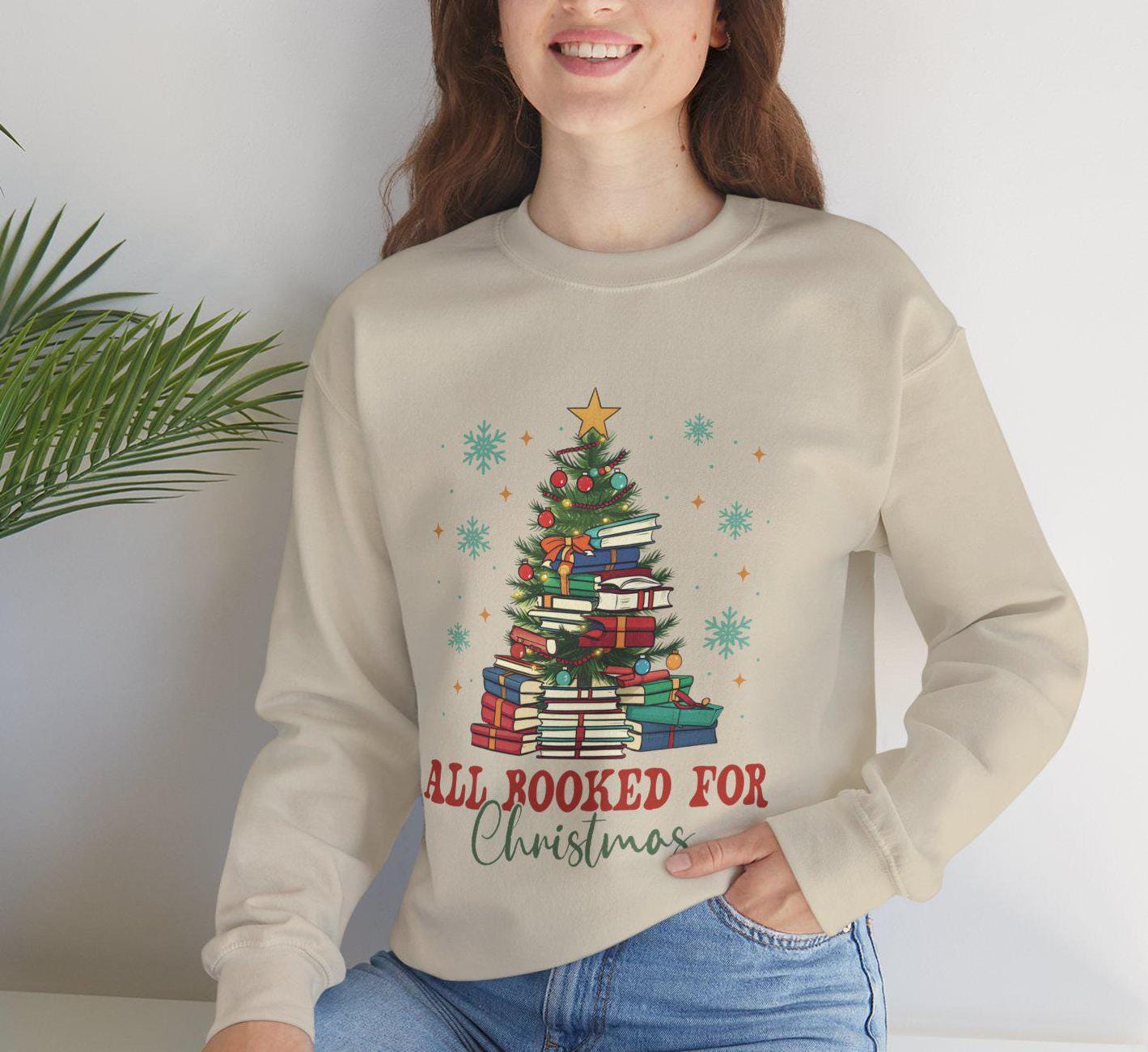 All Booked for Christmas Sweatshirt - Cozy Holiday Apparel for Book Lovers, Christmas Gift, Winter Fashion, Unisex Crewneck