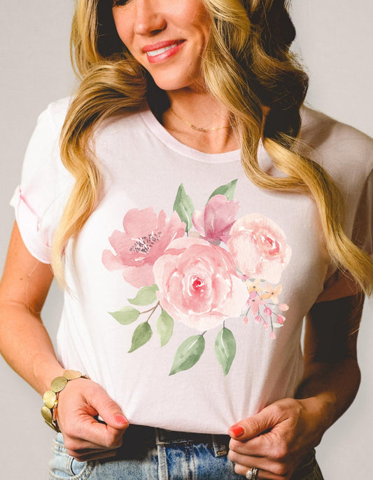 Unisex Jersey Watercolor Flower Tee, Floral T-Shirt, Mother's Gift T-Shirt, Colorful Cute T-Shirt