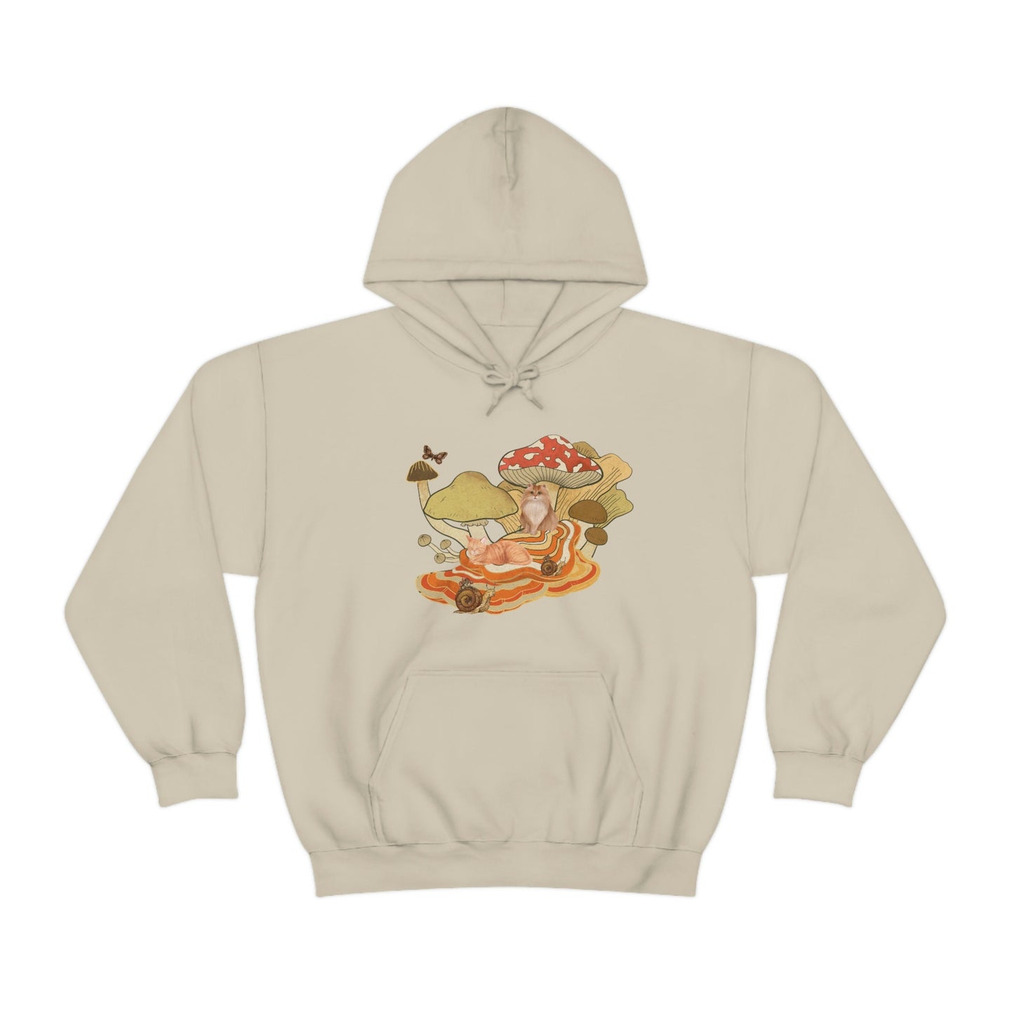 Mushroom Hoodies, Cottagecore Cat Lover Sweatshirt, Nature lover Unisex Heavy Blend Hooded Sweatshirt