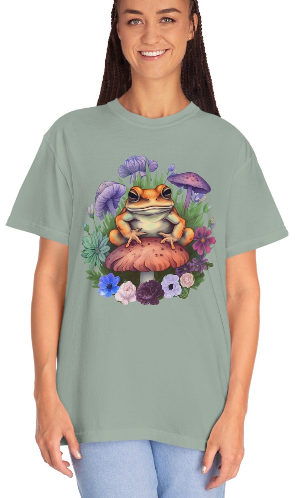 Comfort Colors Mushroom and Frog Shirt, Cottagecore Shirt, Cute Frog Shirt, Botanical Shirt, Frog And Mushroom
