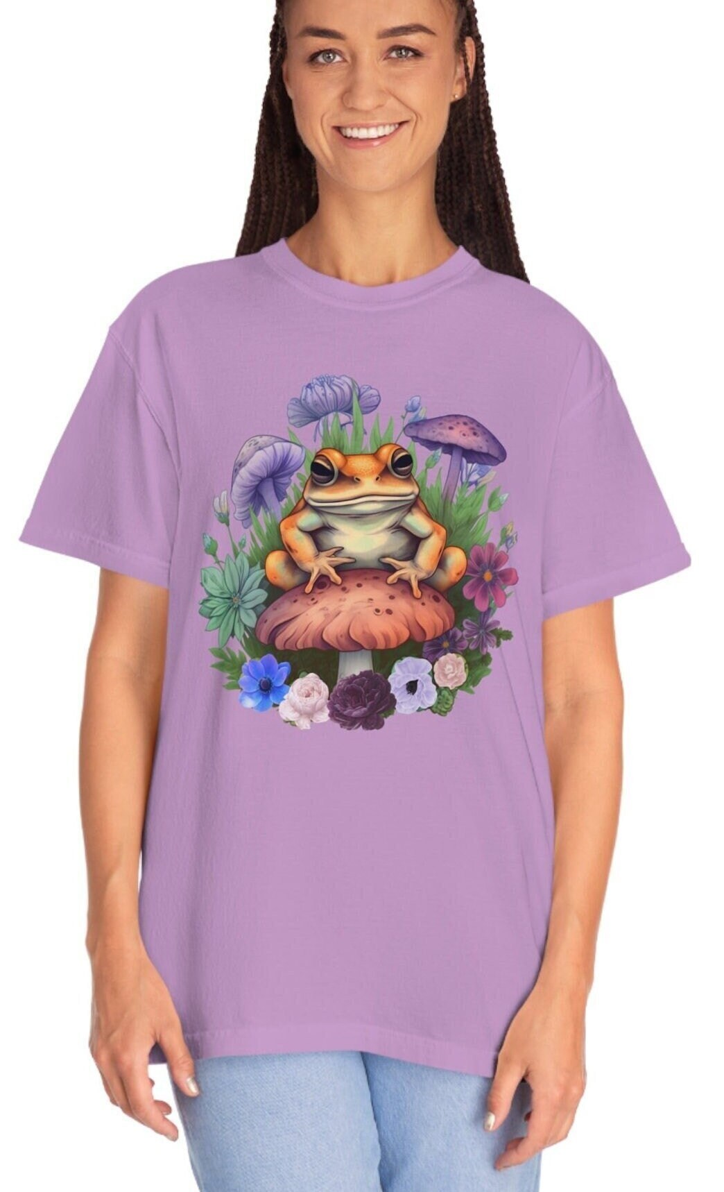 Comfort Colors Mushroom and Frog Shirt, Cottagecore Shirt, Cute Frog Shirt, Botanical Shirt, Frog And Mushroom
