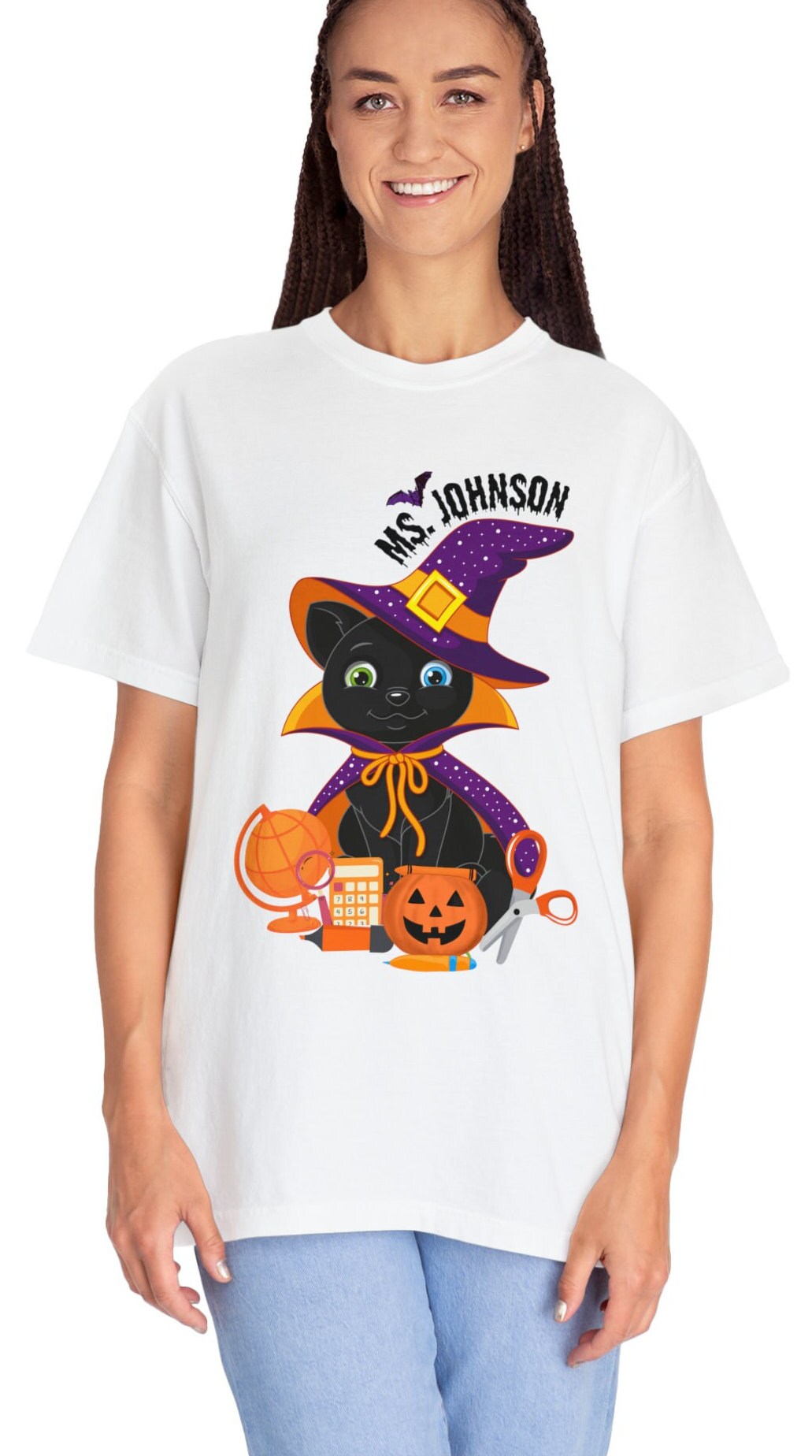 Comfort Colors Teacher Halloween Shirt, Gift For Teacher, Halloween Cat Teacher T-shirt, Cute Fall Halloween Shirt, Halloween Party