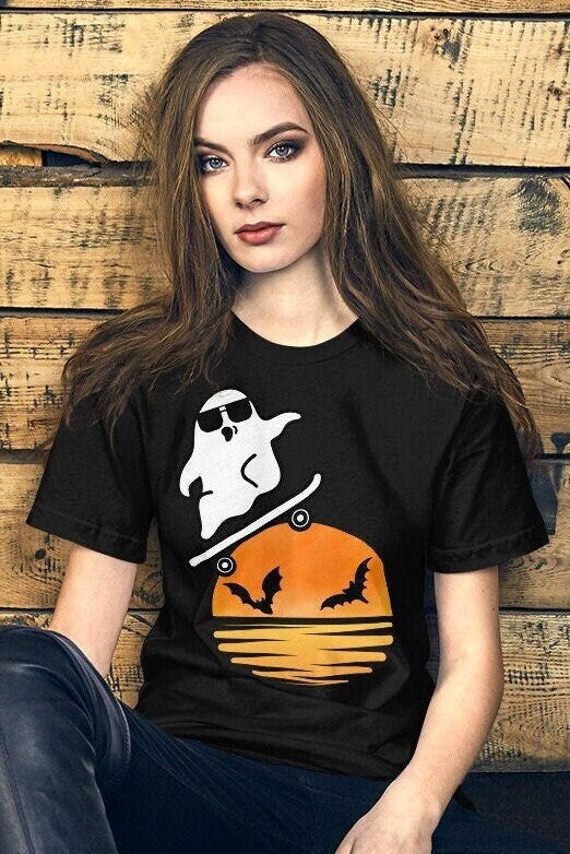 Cute skateboarding Ghost Shirt, Cute Halloween Shirt, Halloween Ghost Tee, Happy Halloween, Spooky Season Shirt, Ghost face shirt