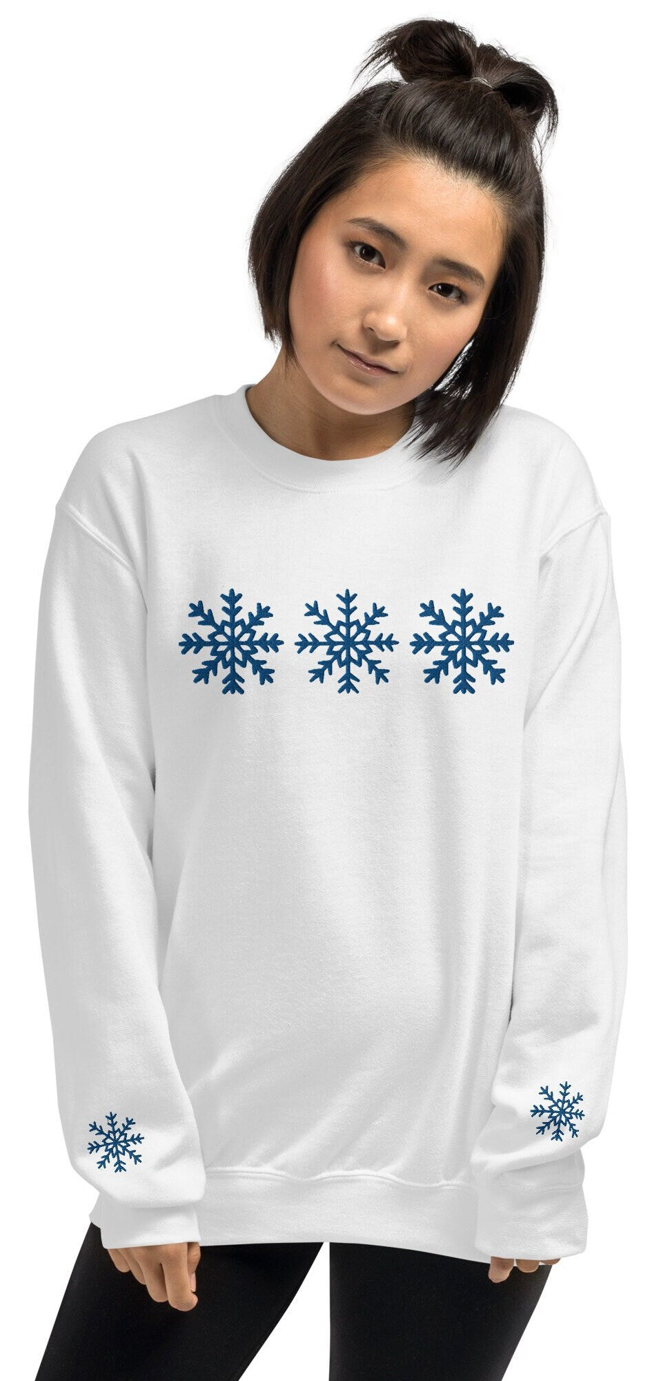 Embroidered Snowflake Sweatshirt, Holiday Sweater, Christmas Sweatshirt, Snow Pullover, Ski Sweatshirt