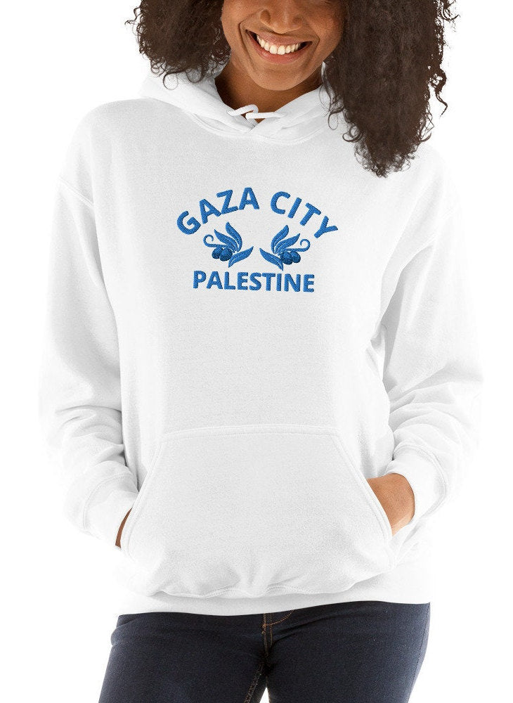 Embroidered Gaza City Hoodie, Palestine Hoodie