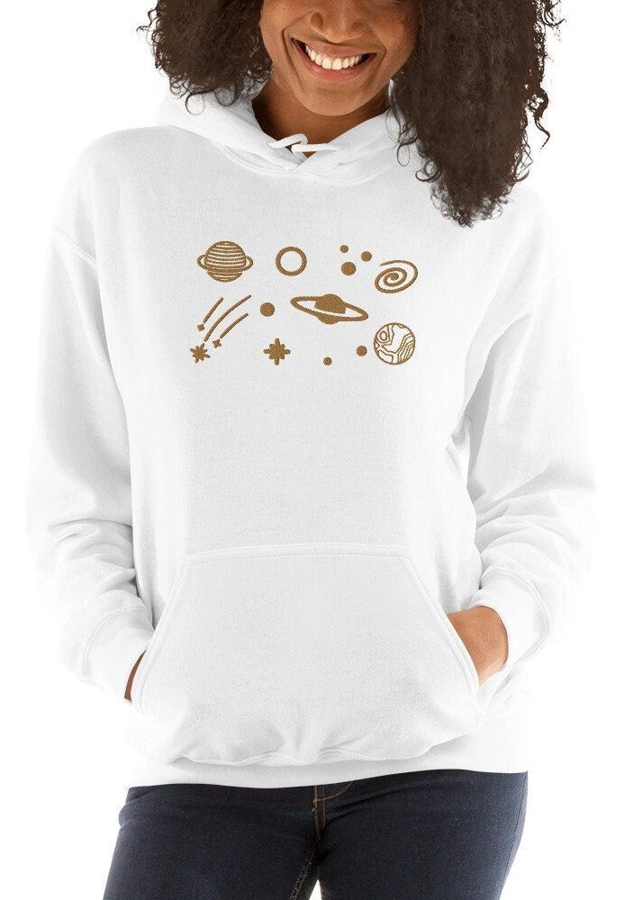 Embroidered Space Sweater, Panets embroidered Sweatshirt, outer space hoodie, Astronaut sweatshirt