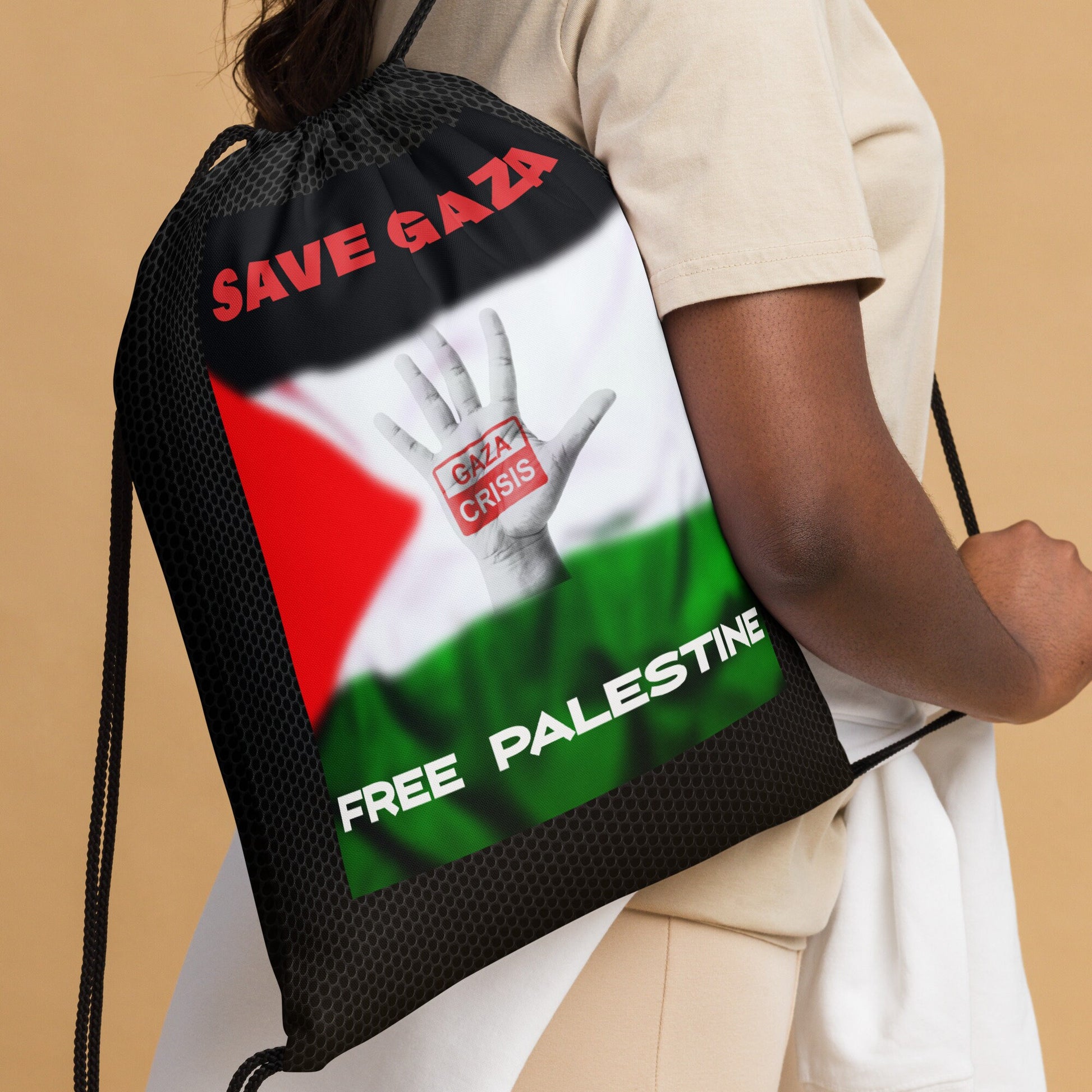Free Palestine Drawstring bag, 15″ × 17″ Save Gaza Bag