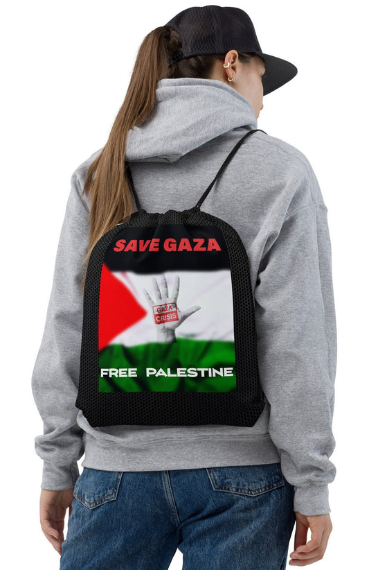 Free Palestine Drawstring bag, 15″ × 17″ Save Gaza Bag