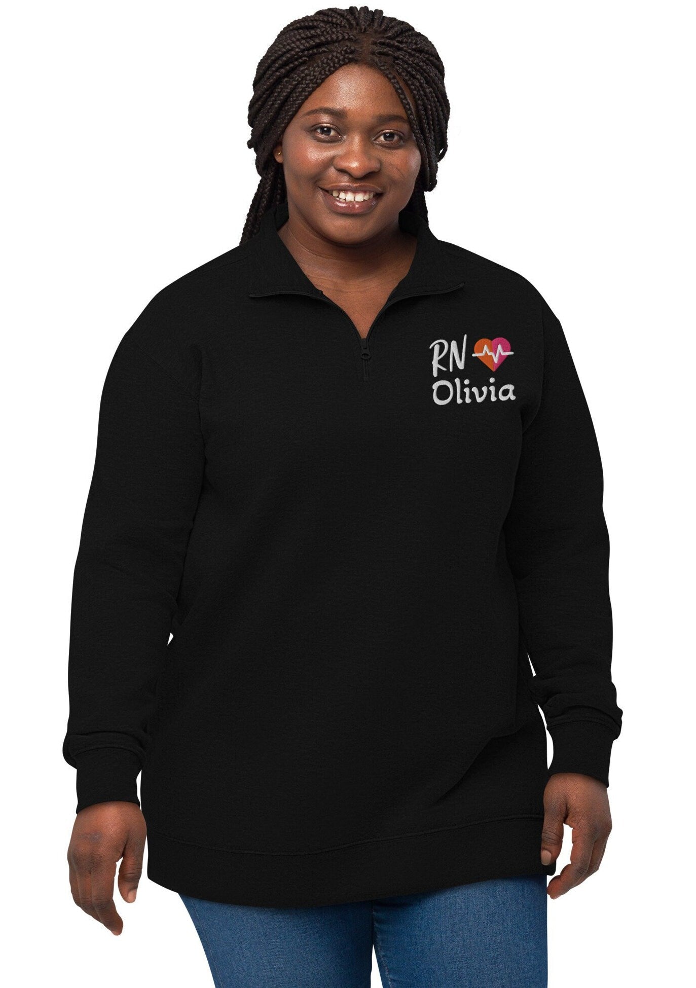 Embroidered Nurse Name Zip Sweatshirt, Custom Nurse, personalized nurse top, Grduation Gift for NurseNurse quarter Zip Fleece Pullover