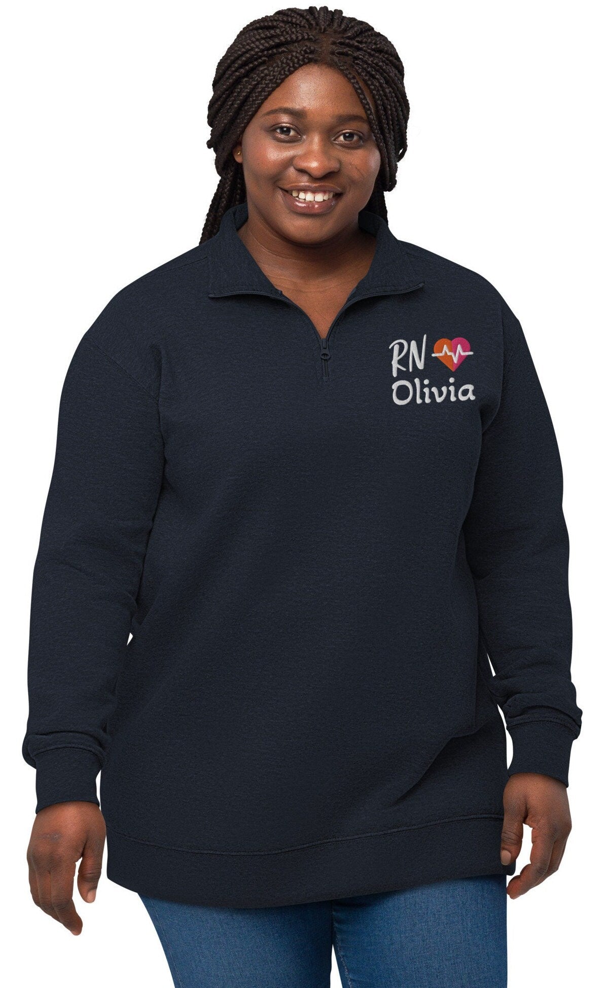 Embroidered Nurse Name Zip Sweatshirt, Custom Nurse, personalized nurse top, Grduation Gift for NurseNurse quarter Zip Fleece Pullover