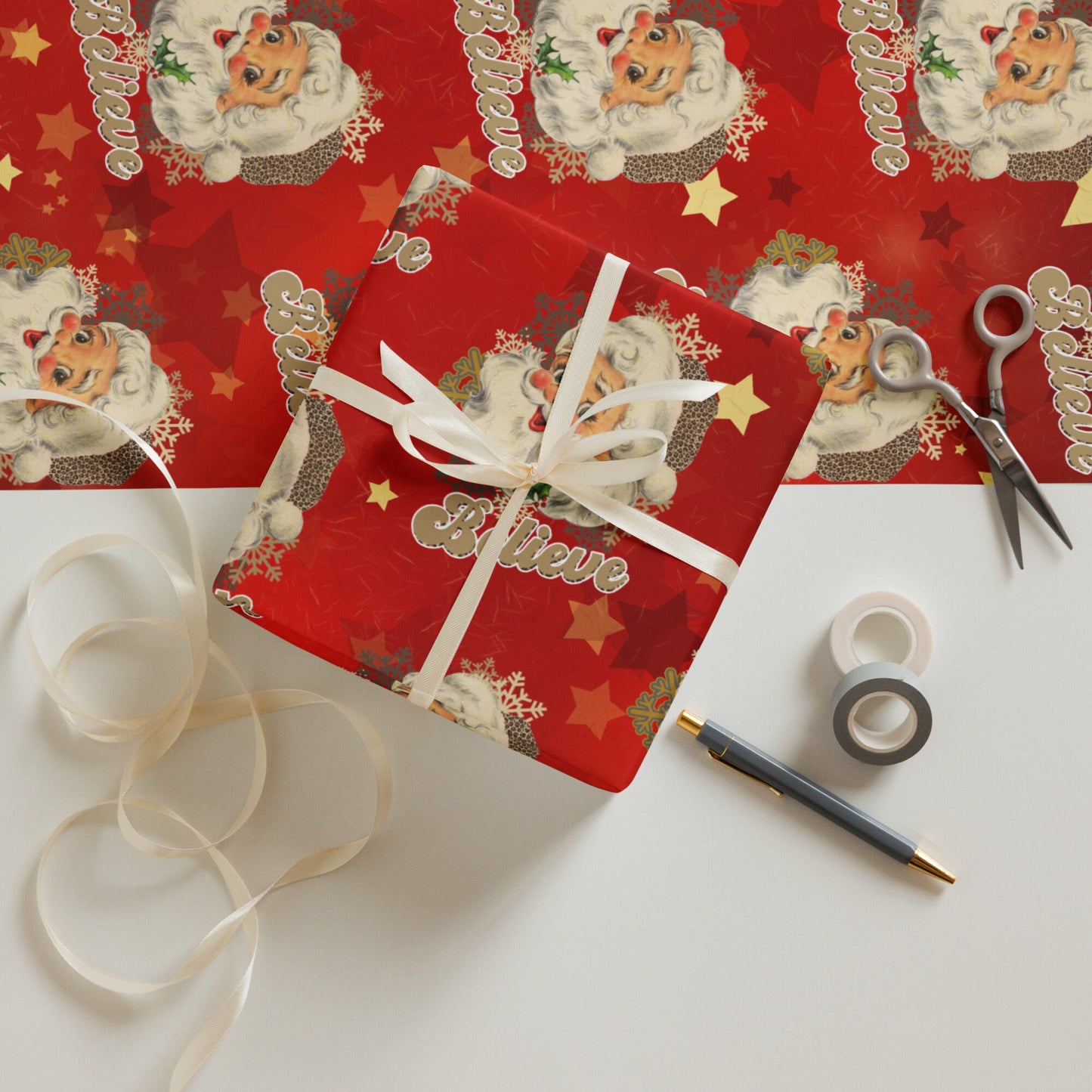 Santa Red wrapping Paper, Christmas Wrapping paper sheets