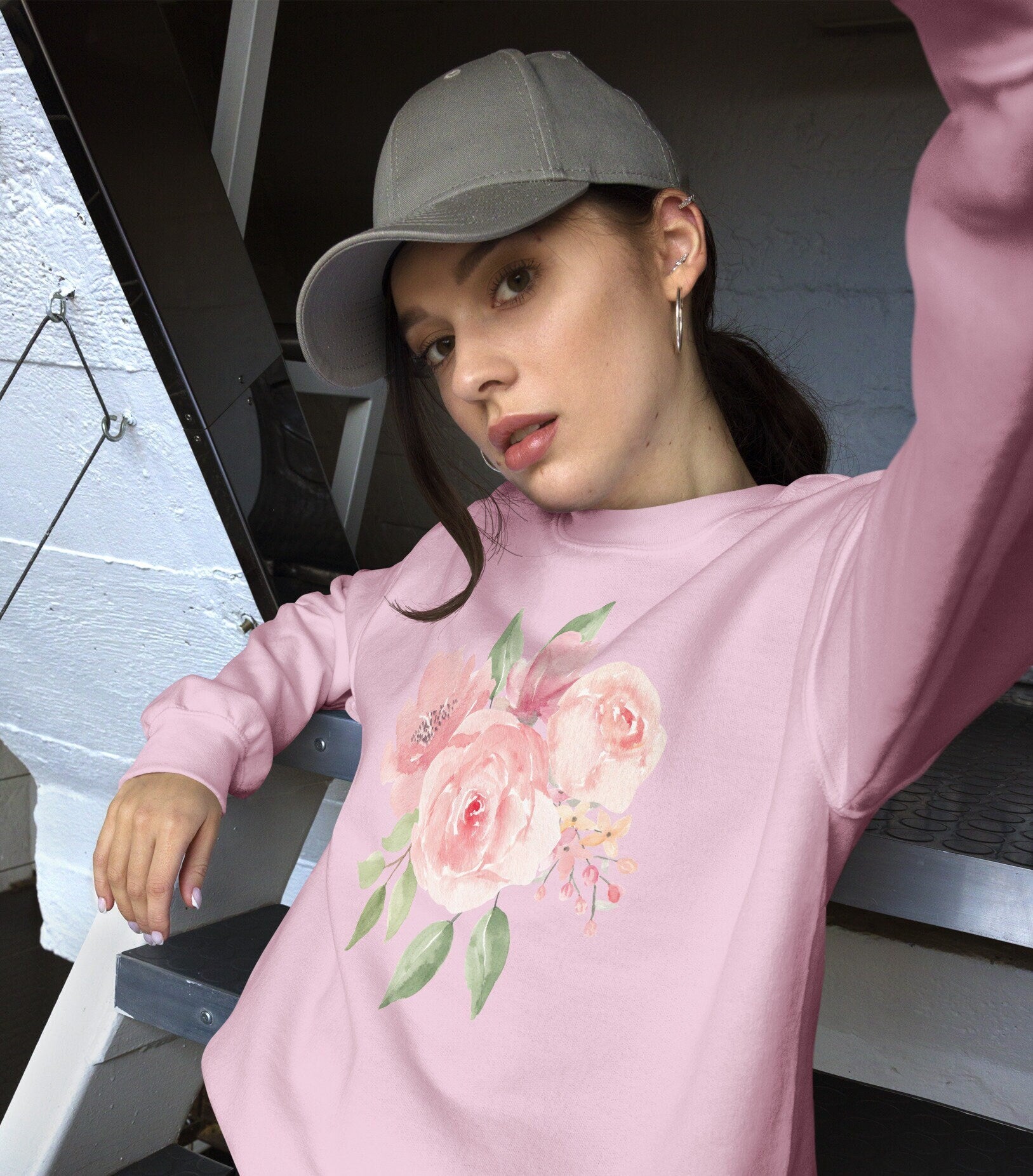 Pink Roses Sweater, Floral Sweatshirt, Nature Lover Sweatshirt