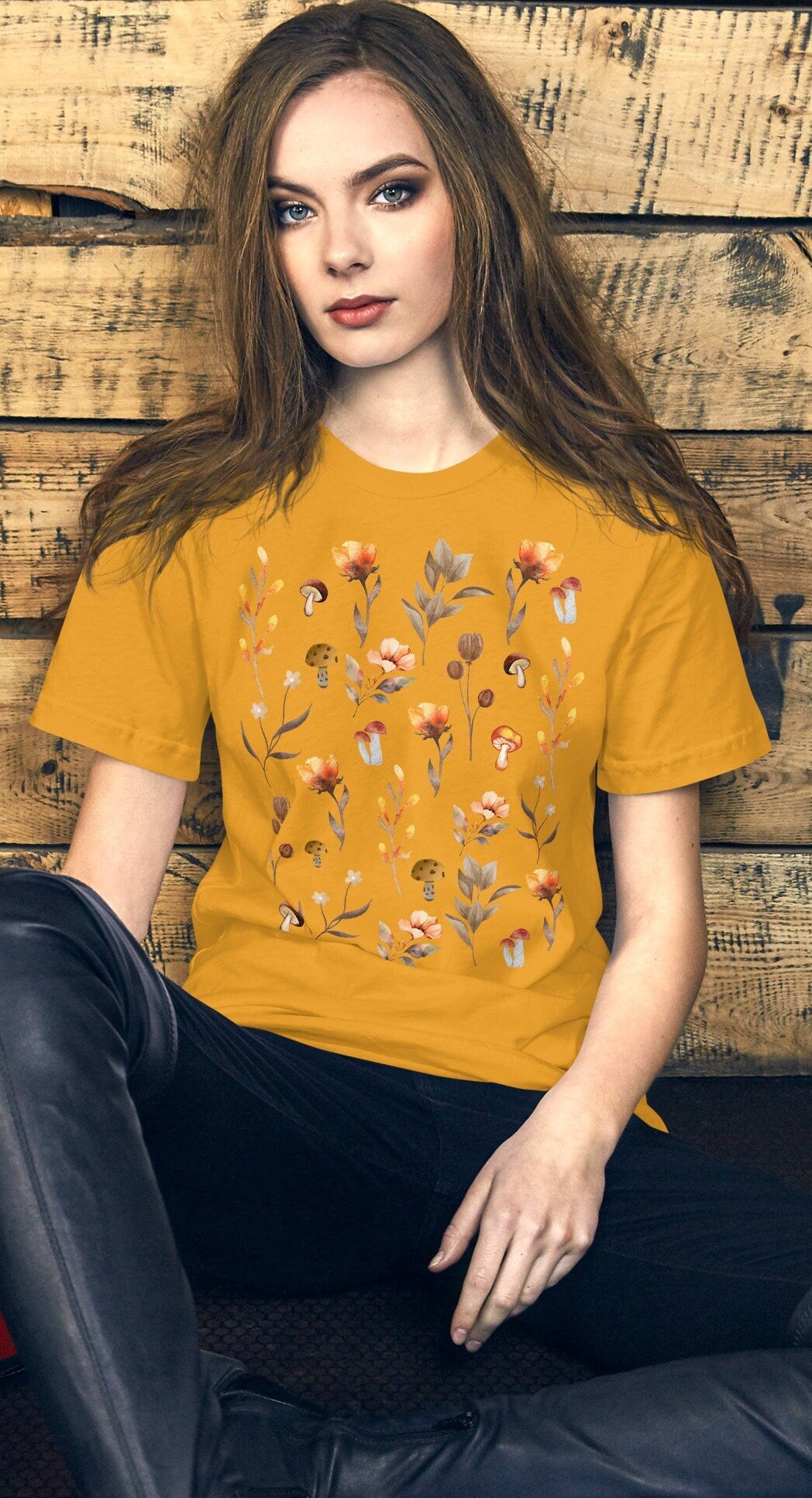 Orange-Brown Floral Sweatshirt, Botanical Wildflower Shirt, Cottagecore mushroom Flower Shirt, Cottagecore Shirt