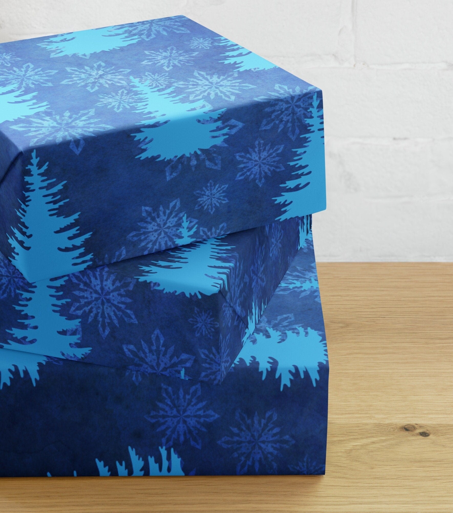 Blue Christmas Tree wrapping paper sheets, (Set of 3 ) 28.75″ × 19.75″ (73 × 50.2 cm)