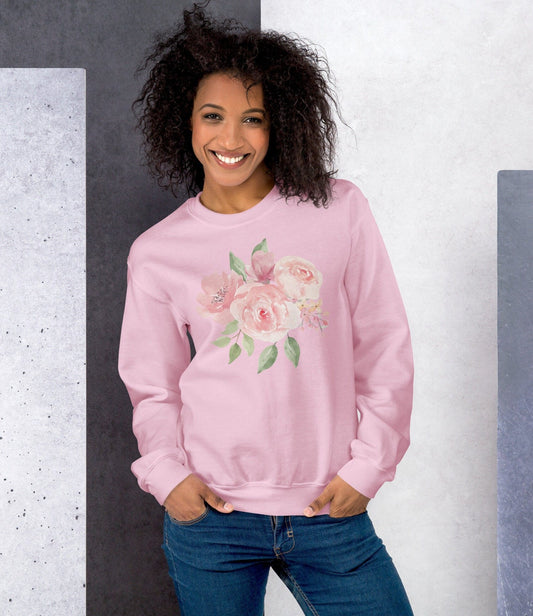 Pink Roses Sweater, Floral Sweatshirt, Nature Lover Sweatshirt