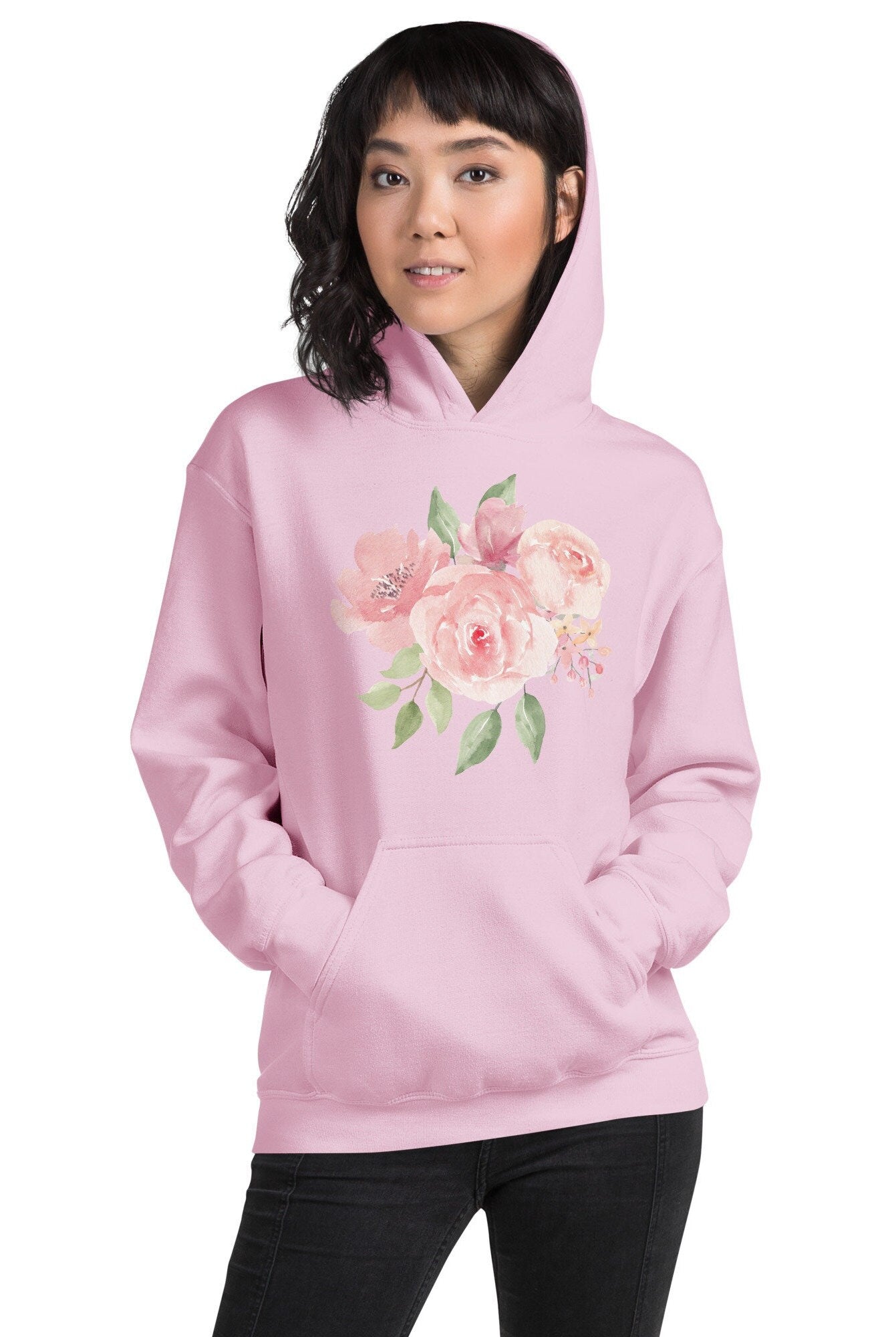 Pink Flower Sweater, Pink Roses Hoodie