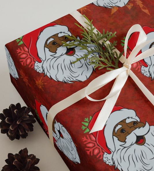 Black Santa Wrapping Paper Sheets, African Santa Gift Wrapping Sheet
