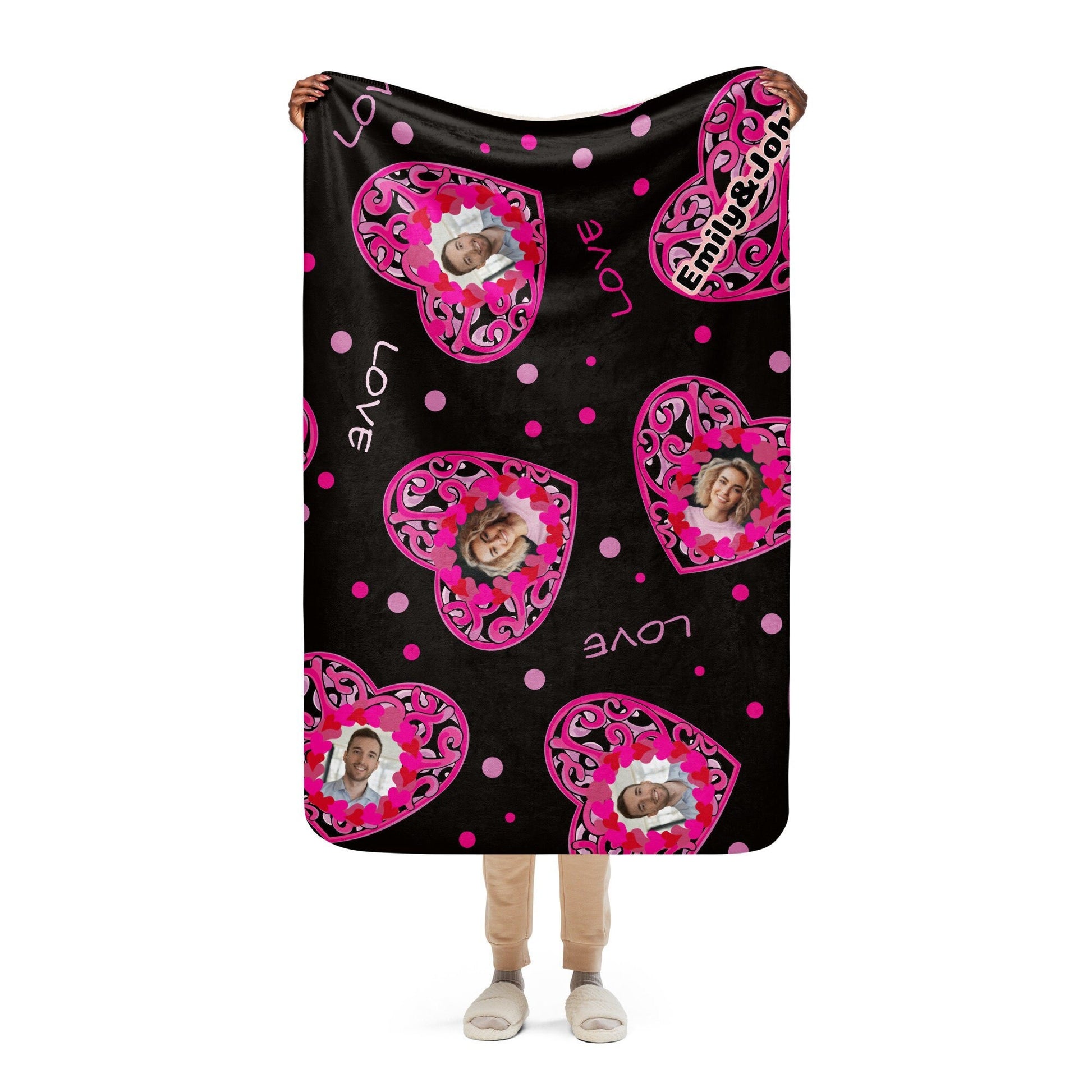 Personalized Name and Picture Valentine Sherpa blanket