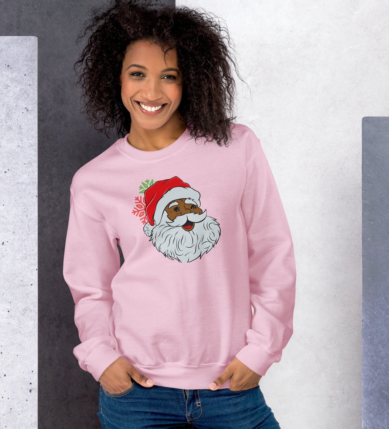 Black Santa Sweater, African American Sweatshirt, Christmas Hoodie, Crewneck Christmas Sweatshirt Sweatshirt