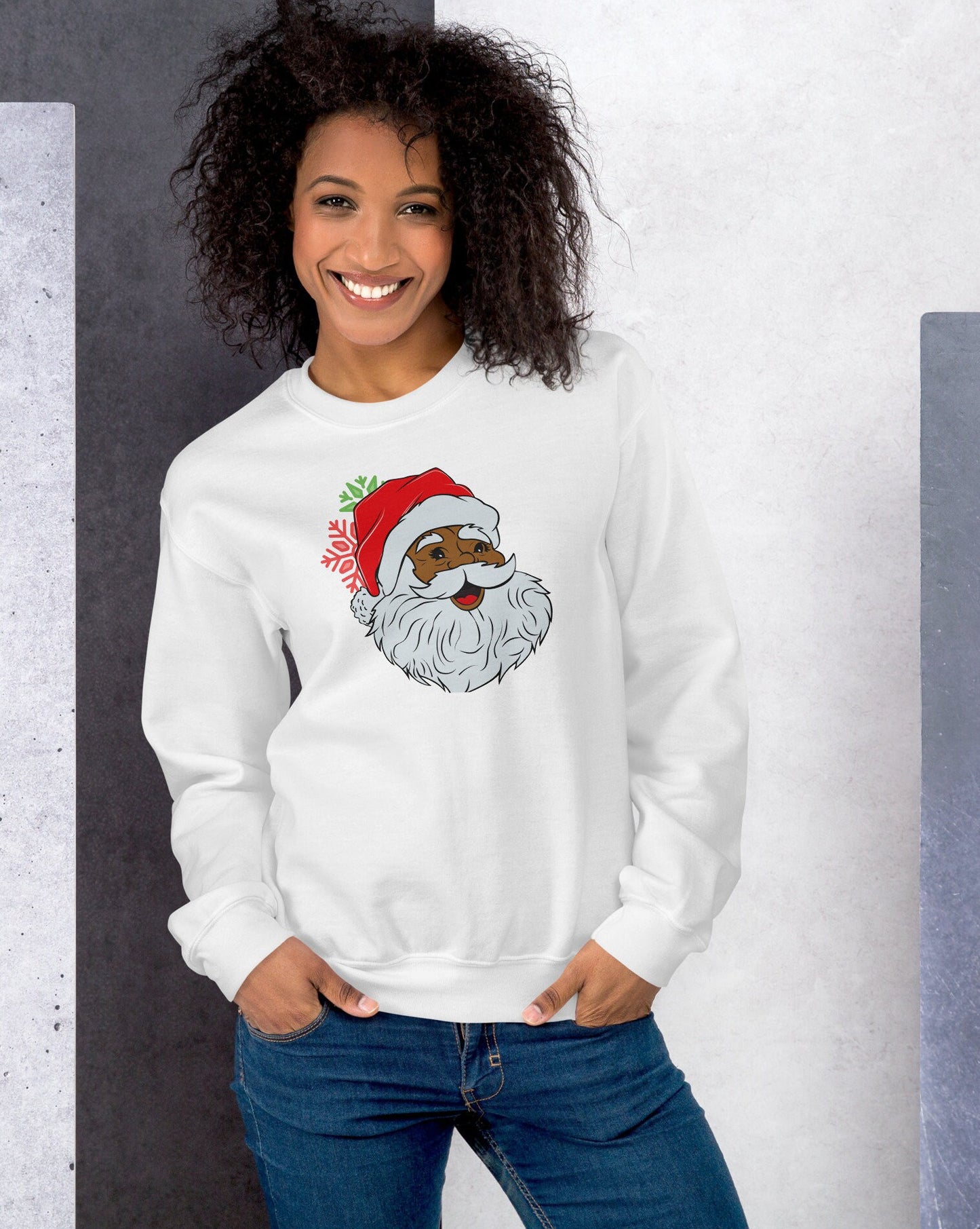 Black Santa Sweater, African American Sweatshirt, Christmas Hoodie, Crewneck Christmas Sweatshirt Sweatshirt