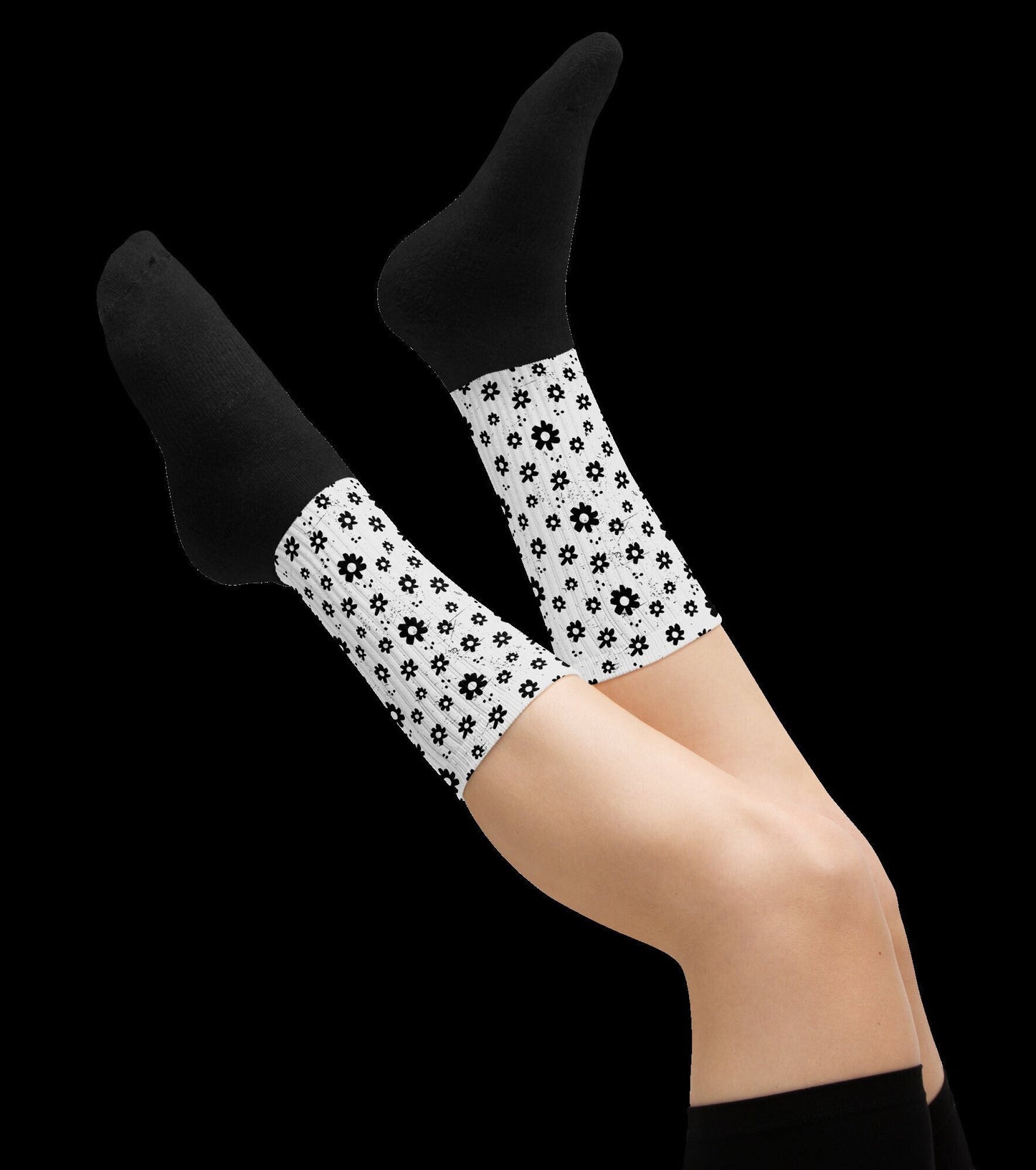 Black Floral Socks for Women