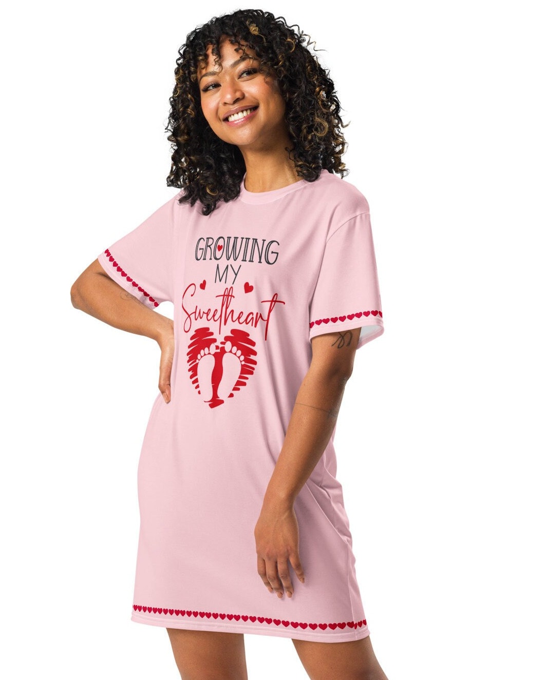 Pink Valentine Pregnancy Tshirt dress, Pregnancy announce, Valentines Maternity T-shirt dress